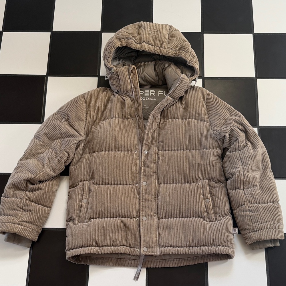 Aritzia Super Puff Tan Corduroy Puffer Jacket